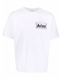 weißes bedrucktes T-Shirt mit einem Rundhalsausschnitt von Aries