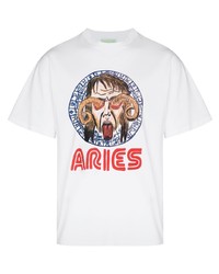 weißes bedrucktes T-Shirt mit einem Rundhalsausschnitt von Aries