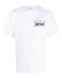 weißes bedrucktes T-Shirt mit einem Rundhalsausschnitt von Aries