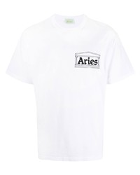 weißes bedrucktes T-Shirt mit einem Rundhalsausschnitt von Aries