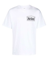weißes bedrucktes T-Shirt mit einem Rundhalsausschnitt von Aries