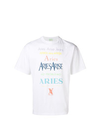 weißes bedrucktes T-Shirt mit einem Rundhalsausschnitt von Aries