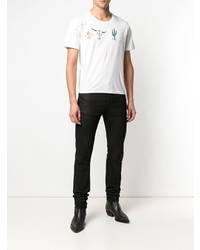 weißes bedrucktes T-Shirt mit einem Rundhalsausschnitt von Saint Laurent