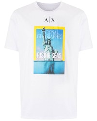 weißes bedrucktes T-Shirt mit einem Rundhalsausschnitt von Armani Exchange