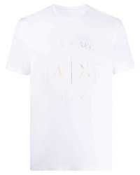 weißes bedrucktes T-Shirt mit einem Rundhalsausschnitt von Armani Exchange