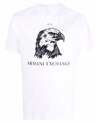 weißes bedrucktes T-Shirt mit einem Rundhalsausschnitt von Armani Exchange