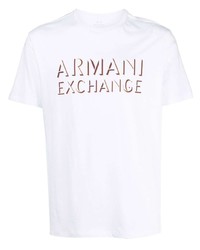 weißes bedrucktes T-Shirt mit einem Rundhalsausschnitt von Armani Exchange