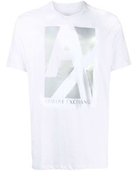 weißes bedrucktes T-Shirt mit einem Rundhalsausschnitt von Armani Exchange