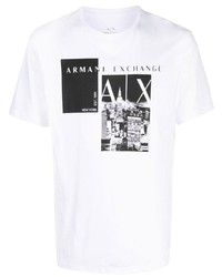 weißes bedrucktes T-Shirt mit einem Rundhalsausschnitt von Armani Exchange