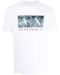 weißes bedrucktes T-Shirt mit einem Rundhalsausschnitt von Armani Exchange