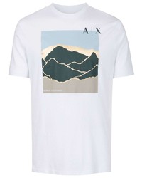 weißes bedrucktes T-Shirt mit einem Rundhalsausschnitt von Armani Exchange