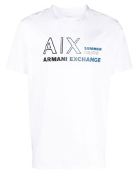 weißes bedrucktes T-Shirt mit einem Rundhalsausschnitt von Armani Exchange