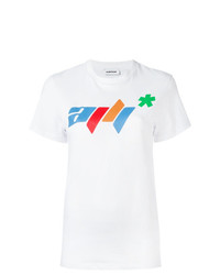 weißes bedrucktes T-Shirt mit einem Rundhalsausschnitt von Au Jour Le Jour