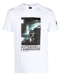 weißes bedrucktes T-Shirt mit einem Rundhalsausschnitt von Automobili Lamborghini