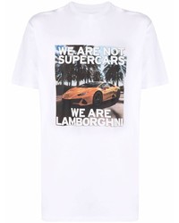 weißes bedrucktes T-Shirt mit einem Rundhalsausschnitt von Automobili Lamborghini