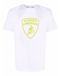 weißes bedrucktes T-Shirt mit einem Rundhalsausschnitt von Automobili Lamborghini