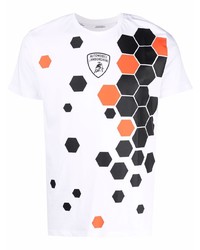 weißes bedrucktes T-Shirt mit einem Rundhalsausschnitt von Automobili Lamborghini