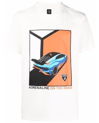 weißes bedrucktes T-Shirt mit einem Rundhalsausschnitt von Automobili Lamborghini