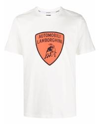 weißes bedrucktes T-Shirt mit einem Rundhalsausschnitt von Automobili Lamborghini