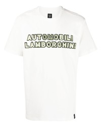 weißes bedrucktes T-Shirt mit einem Rundhalsausschnitt von Automobili Lamborghini