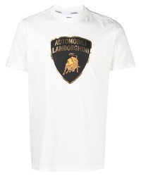 weißes bedrucktes T-Shirt mit einem Rundhalsausschnitt von Automobili Lamborghini