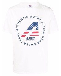 weißes bedrucktes T-Shirt mit einem Rundhalsausschnitt von AUTRY