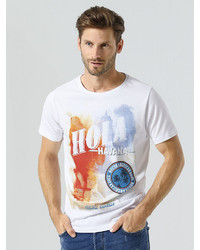 weißes bedrucktes T-Shirt mit einem Rundhalsausschnitt von Babista T-Shirt aus reiner Baumwolle