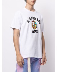 weißes bedrucktes T-Shirt mit einem Rundhalsausschnitt von A Bathing Ape