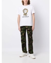 weißes bedrucktes T-Shirt mit einem Rundhalsausschnitt von A Bathing Ape