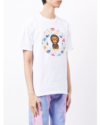 weißes bedrucktes T-Shirt mit einem Rundhalsausschnitt von A Bathing Ape