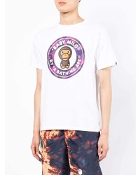 weißes bedrucktes T-Shirt mit einem Rundhalsausschnitt von A Bathing Ape