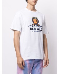 weißes bedrucktes T-Shirt mit einem Rundhalsausschnitt von A Bathing Ape