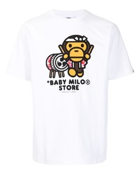 weißes bedrucktes T-Shirt mit einem Rundhalsausschnitt von *BABY MILO® STORE BY *A BATHING APE®