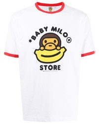 weißes bedrucktes T-Shirt mit einem Rundhalsausschnitt von *BABY MILO® STORE BY *A BATHING APE®