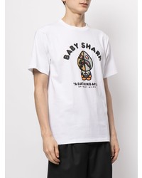 weißes bedrucktes T-Shirt mit einem Rundhalsausschnitt von A Bathing Ape