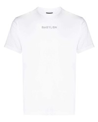 weißes bedrucktes T-Shirt mit einem Rundhalsausschnitt von Babylon LA