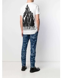 weißes bedrucktes T-Shirt mit einem Rundhalsausschnitt von DSQUARED2