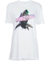 weißes bedrucktes T-Shirt mit einem Rundhalsausschnitt von Baja East