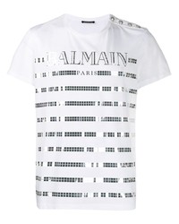 weißes bedrucktes T-Shirt mit einem Rundhalsausschnitt von Balmain