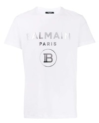 weißes bedrucktes T-Shirt mit einem Rundhalsausschnitt von Balmain