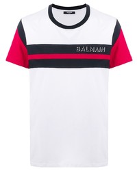 weißes bedrucktes T-Shirt mit einem Rundhalsausschnitt von Balmain