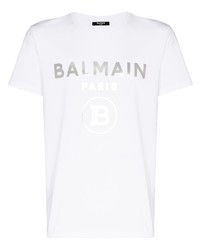 weißes bedrucktes T-Shirt mit einem Rundhalsausschnitt von Balmain