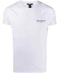 weißes bedrucktes T-Shirt mit einem Rundhalsausschnitt von Balmain