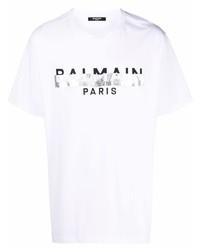 weißes bedrucktes T-Shirt mit einem Rundhalsausschnitt von Balmain