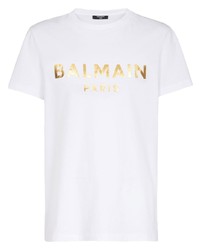 weißes bedrucktes T-Shirt mit einem Rundhalsausschnitt von Balmain