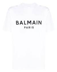 weißes bedrucktes T-Shirt mit einem Rundhalsausschnitt von Balmain