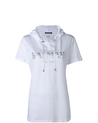 weißes bedrucktes T-Shirt mit einem Rundhalsausschnitt von Balmain