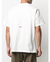 weißes bedrucktes T-Shirt mit einem Rundhalsausschnitt von 424