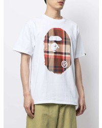 weißes bedrucktes T-Shirt mit einem Rundhalsausschnitt von A Bathing Ape