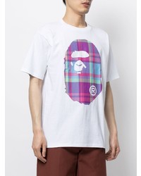 weißes bedrucktes T-Shirt mit einem Rundhalsausschnitt von A Bathing Ape